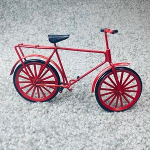 Miniature Collectible Red Metal Bicycle Black Tires Seat Doll House Mini
